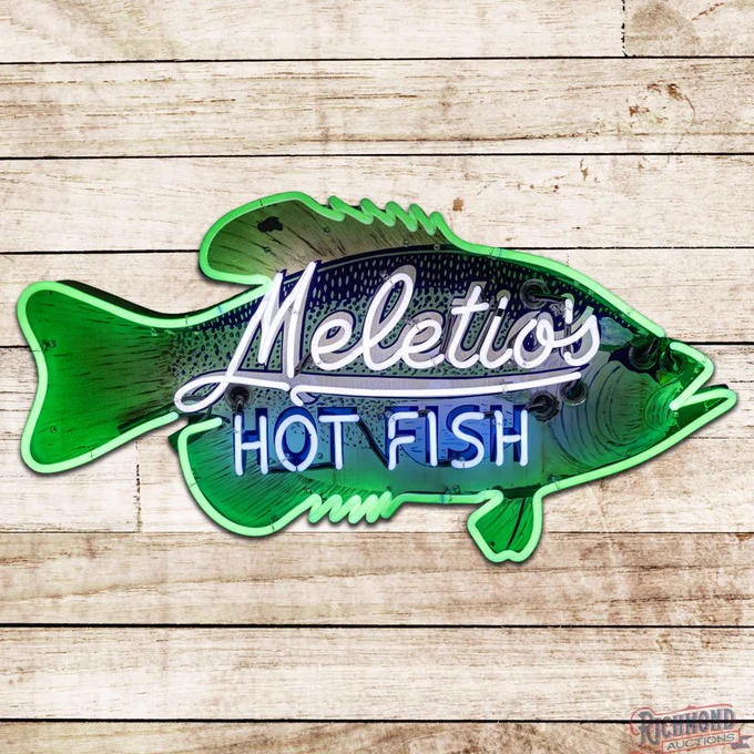 “Meletio’s Hot Fish” Die-Cut Porcelain Factory Neon Sign