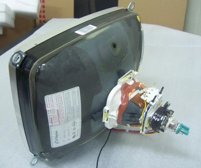 the rear side of a crt display. note the copper coils at the back - that's the electromagnet.