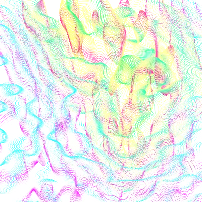 function setup(){
  createCanvas(400, 400)
  W = width, H = height
  let Noise = 0.004
  for (let y = 0; y < H; y  ) {
    for (let x = 0; x < W; x  ) {
      let n = noise(x * Noise, y * Noise)
      let T = n * TAU * 13
      let X = x   cos(T) * 30
      let Y = y   sin(T) * 40
      stroke(abs(X-x)*20,abs(Y-y)*20,n*500)
      point(X, Y)
    }
  }
}