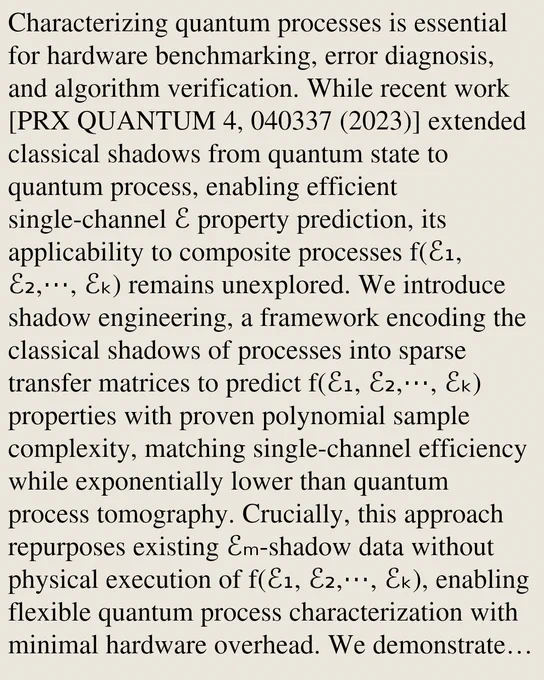 Characterizing quantum processes is essential for hardware benchmarking, error diagnosis, and algorithm verification. While recent work [PRX QUANTUM 4, 040337 (2023)] extended classical shadows from quantum state to quantum process, enabling efficient single-channel ℰ property prediction, its applicability to composite processes f(ℰ₁, ℰ₂,⋯, ℰₖ) remains unexplored. We introduce shadow engineering, a framework encoding the classical shadows of processes into sparse transfer matrices to predict f(ℰ₁, ℰ₂,⋯, ℰₖ) properties with proven polynomial sample complexity, matching single-channel efficiency while exponentially lower than quantum process tomography. Crucially, this approach repurposes existing ℰₘ-shadow data without physical execution of f(ℰ₁, ℰ₂,⋯, ℰₖ), enabling flexible quantum process characterization with minimal hardware overhead. We demonstrate the framework's effectiveness and practicality on a superconducting quantum processor for typical applications such as error mitigation
