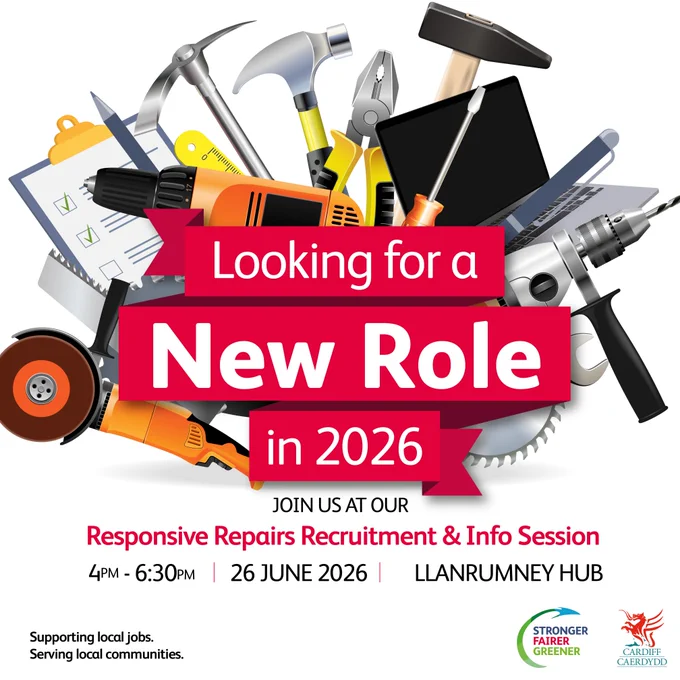 Recruitment event for Responsive Repairs in 2026. Tools and text advertise a job info session on 26 June.