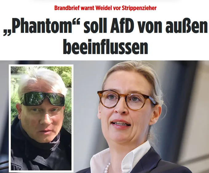 Bild: Brandbrief warnt Weidel vor Strippenzieher: „Phantom“ soll AfD von außen beeinflussen