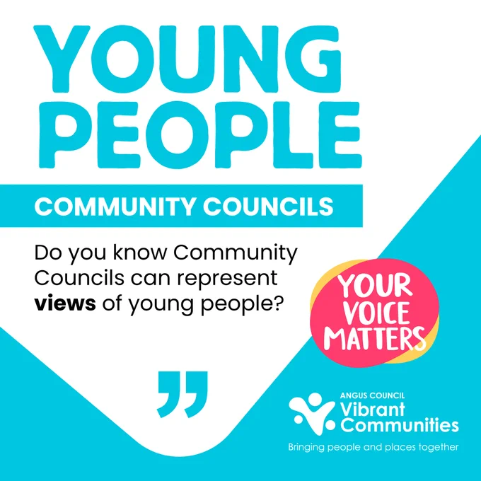 Graphic asking if Community Councils represent young people's views, with "YOUR VOICE MATTERS" highlighted.