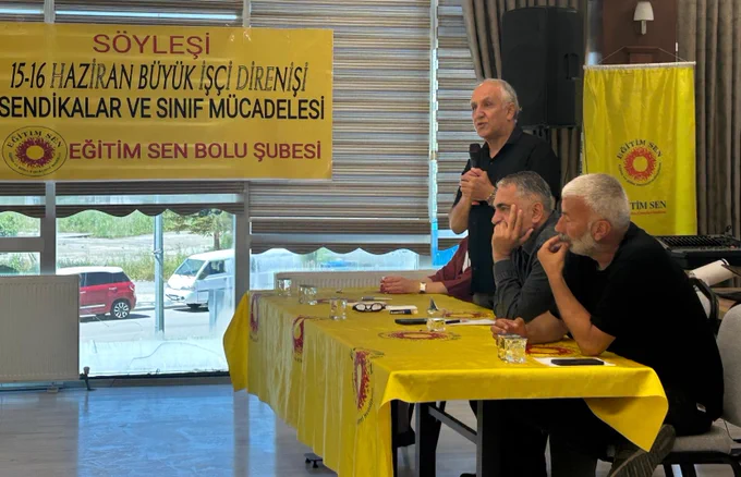Eğitim Sen Genel Başkanı Kemal Irmak, Bolu Şubemizin düzenlediği “15-16 Haziran Büyük İşçi Direnişi, Sendikalar ve Sınıf Mücadelesi” paneline katılarak sürece dair görüşlerimizi paylaştı.