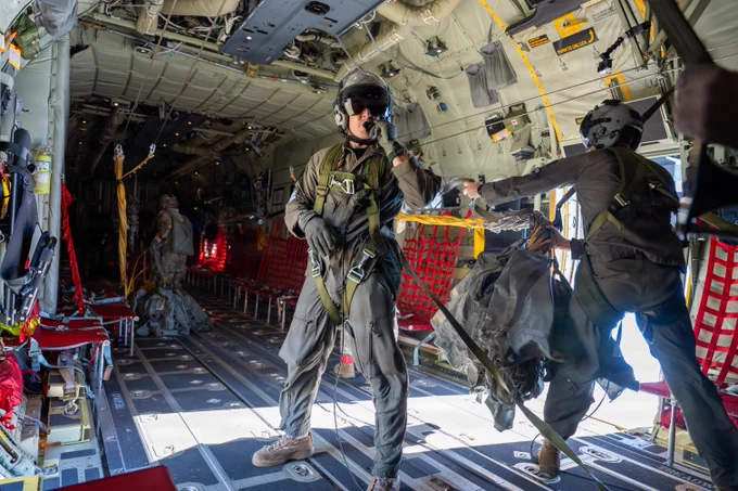 Paratroopers with 3-509th PIR, 11th ABN, conducted airborne operations from a Royal New Zealand Air Force C-130J during #REDFLAG-Alaska 26-2