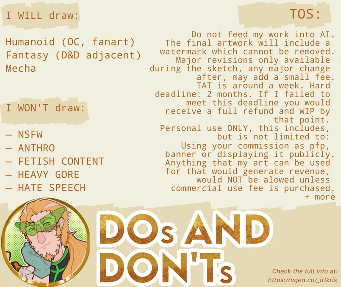 Dos and donts, check full   TOS at vgen!
