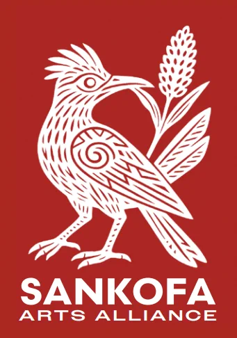 Logo for Sankofa Arts Alliance in red and white.