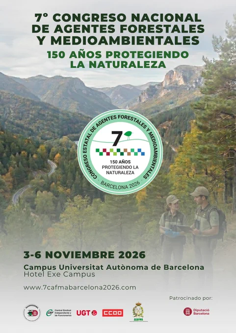 El Congreso de Barcelona reforzará el compromiso futuro de trabajar juntos para proteger nuestro patrimonio natural y los Espacios Naturales que todos compartimos.

La coordinación efectiva entre las distintas administraciones públicas -estatal, autonómica y local- en el marco de la nueva Ley 4/2024, consolidando así el papel esencial de los Agentes Forestales y Medioambientales en la protección del medio natural.

El objetivo es fortalecer el colectivo, avanzar hacia un modelo común de intervención y asegurar una respuesta más eficiente, cohesionada y profesional ante los grandes retos ambientales del presente y del futuro.

Barcelona quiere ser el punto de encuentro donde el conocimiento, la experiencia y el compromiso se unan para proyectar un cuerpo profesional más reconocido, visible y eficaz al servicio de la ciudadanía y del patrimonio natural.

