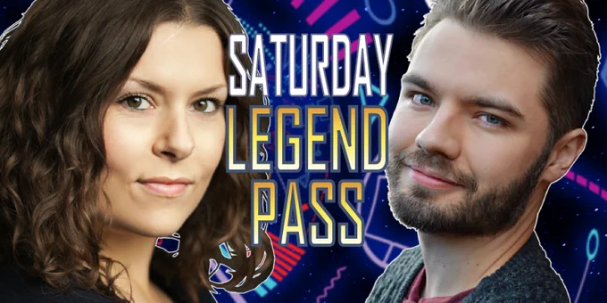 An image of both attending actors Jessica Carroll and James Alexander with the text ‘Saturday Legend Pass’.