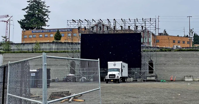 The grounds outside the Puyallup Tribal Administration Offices in Tacoma, Wash., on Monday, June 8, 2026, will soon be transformed into the main Puyallup Tribal fan zone for the FIFA Men’s World Cup.