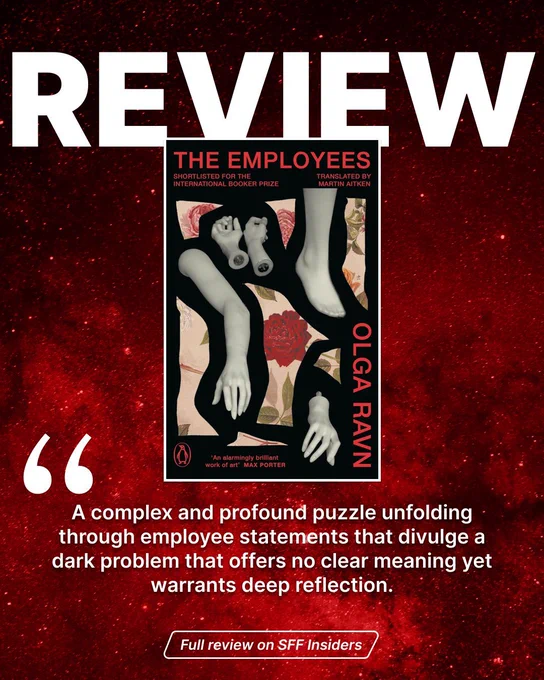 The Employees by Olga Ravn, Martin Aitken (translator). Review by Ronit J for SFF Insiders. The review reads, "A complex and profound puzzle unfolding through employee statements that divulge a dark problem that offers no clear meaning yet warrants deep reflection."
Full review on sffinsiders.com , link in bio. 