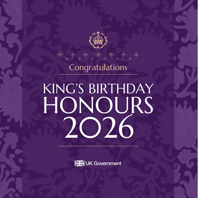 An image to congratulate people awarded in the King's Birthday Honours 2026.