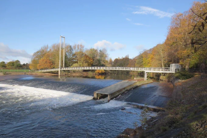 The bridge at Blackweir, stretching over the fast-running water of the River Taff.