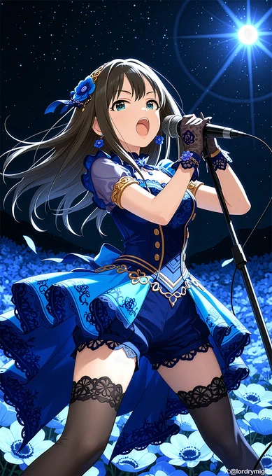 アイドル衣装で歌う渋谷凛ちゃん。
