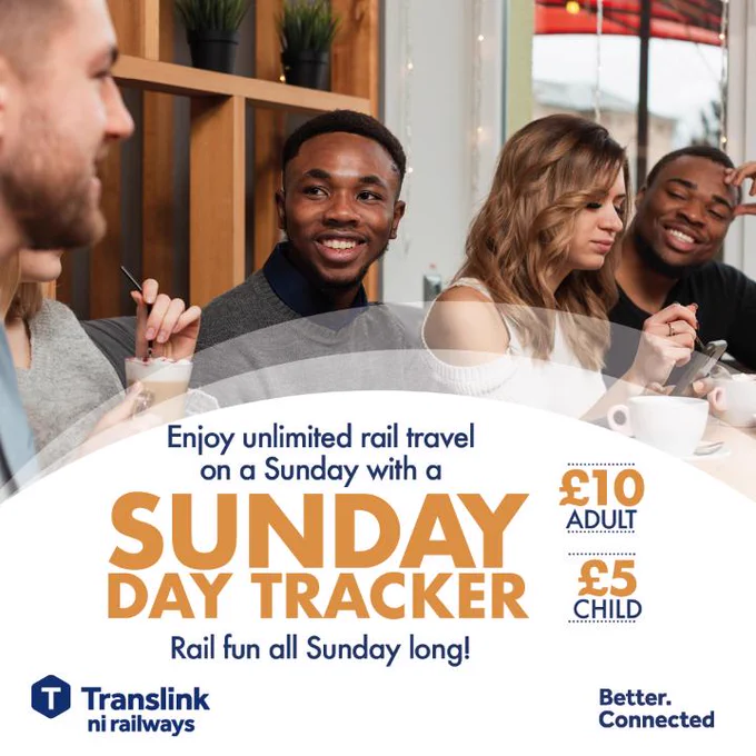 Group of friends sitting in a coffee shop, smiling/chat with each other. Details of Sunday Day Tracker on image also as per the details in the post