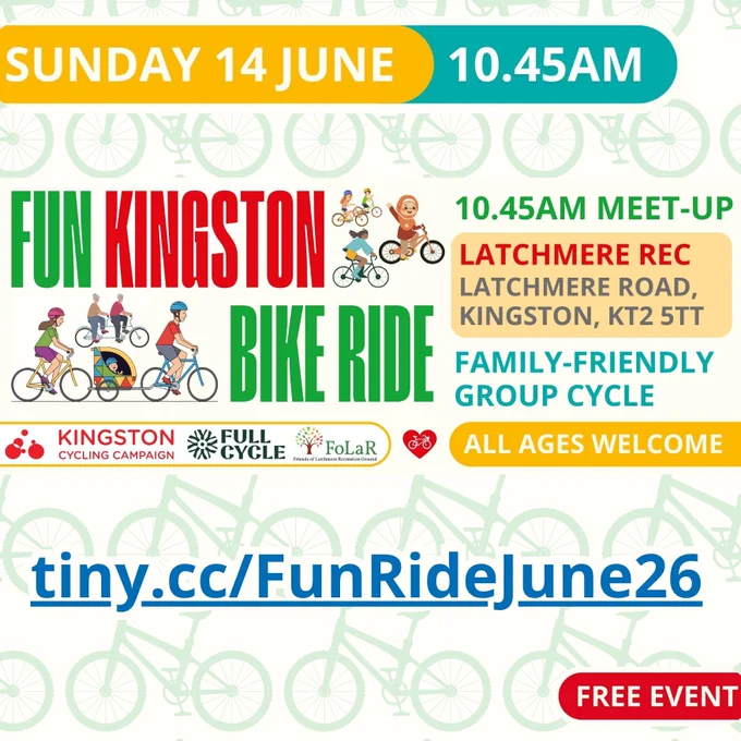 For Bike Week, Kingston Cycling Campaign have organised a free group ride from Latchmere Rec on Sunday 14 June.
