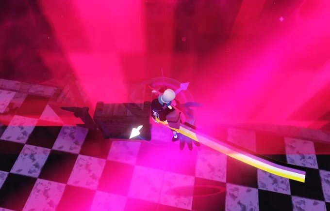 a screenshot of Nullscape at The Celestial fight. 
it depicts the player character getting stuck on a box right before they're about to die to the beam attack