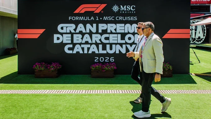 El conseller d'Empresa i Treball, Miquel Sàmper i el secretari general, Pol Gibert, assisteixen al Gran Premi de Barcelona-Catalunya de Fòrmula 1