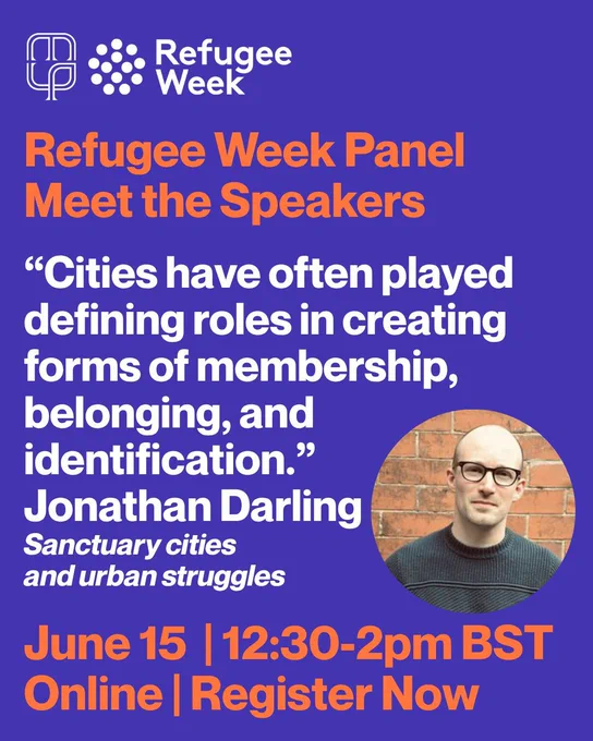 Promotional image for Jonathan Darling's appearance on MUP's Refugee Week panel.
