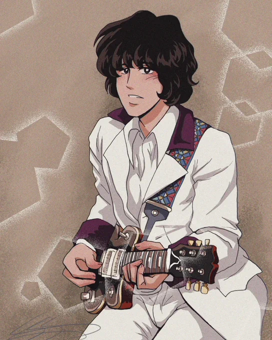 Retro anime-style artwork of Jeff Beck, drawn by Genesee.
