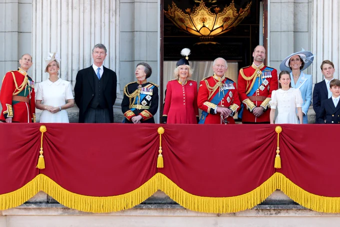 Members of the royal family stand on the balcony at Buckingham Palace during the Trooping the Colours ceremony