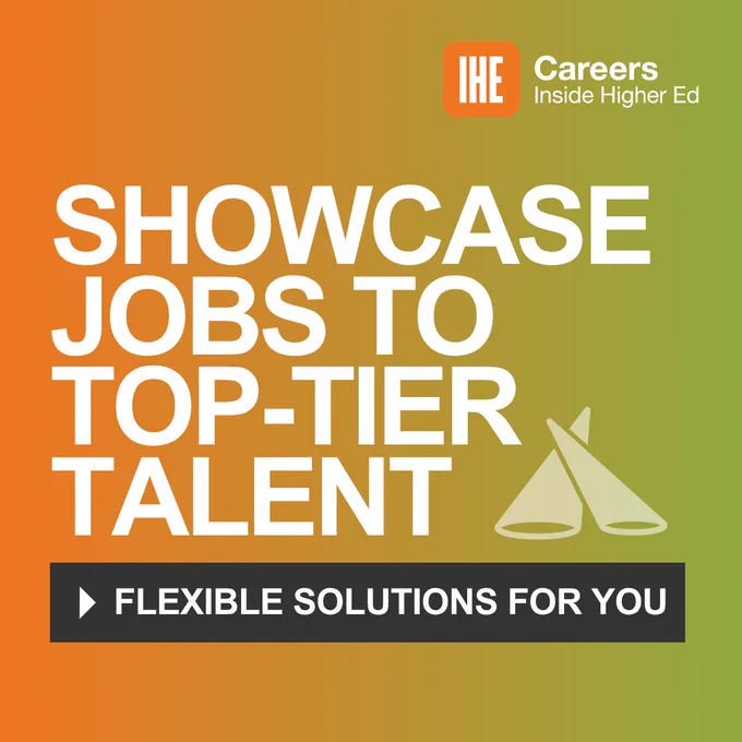 "Showcase jobs to top-tier talent" in white text on an orange to greenn vertical gradient background. Below it the phrase "flexible solutions for you" in white text on a black rectangle. 
