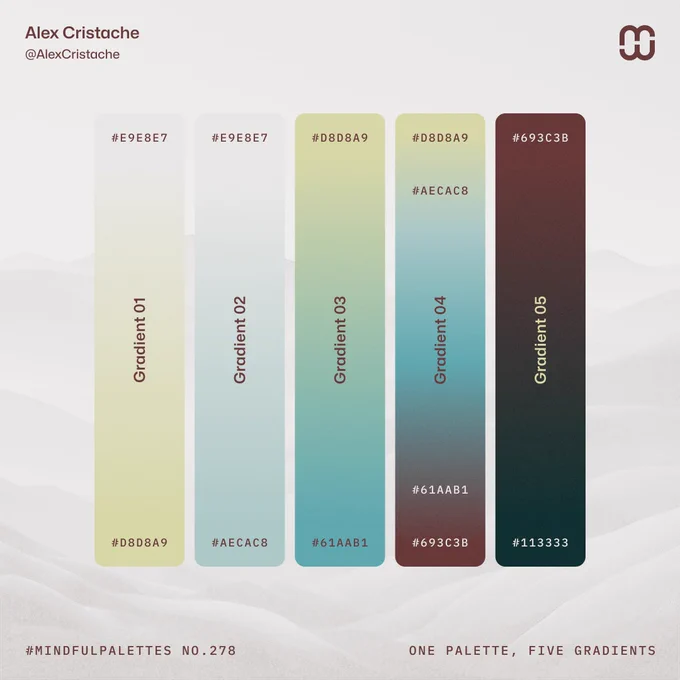 Mindful Palettes no. 278 - One color palette, five beautiful gradients.