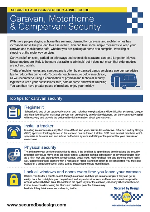 Secured by Design guide on Caravan, Motorhome & Campervan Security with top tips to prevent theft.