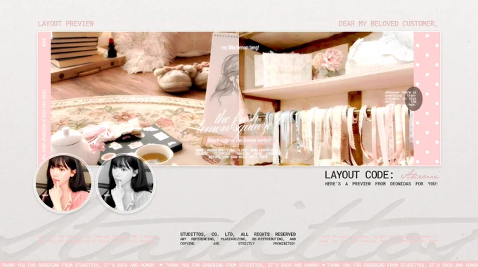 LAYOUT NAME: AKEMI.
CODE: KARINA-2.

LAYOUT IS AVAILABLE TO TAKE NOW.
8k for EACH, FREE RE-TEXT.
 1k ADD ON for JPEG AVA.

DM TO CLAIM.
