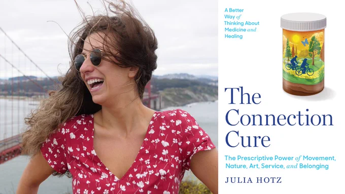 Julia Hotz and the book cover of The Connection Cure