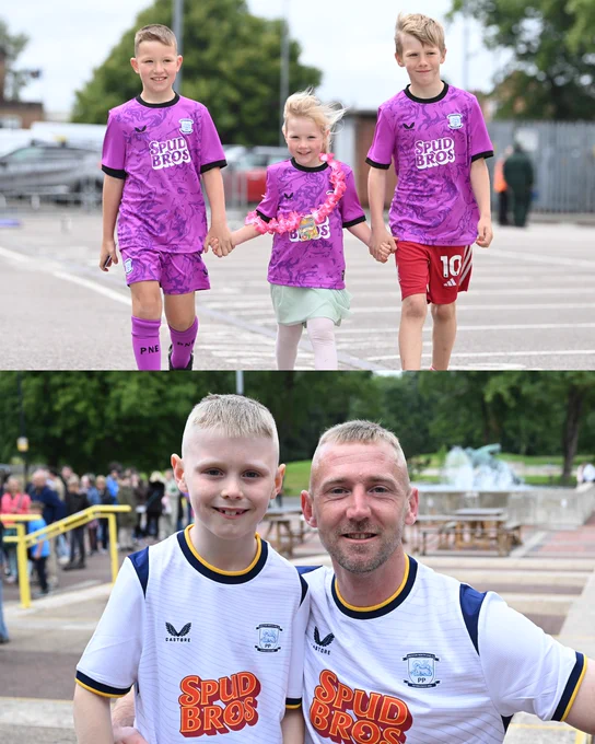 Some children wearing the PNE home shirt and home goalkeeper shirt. 