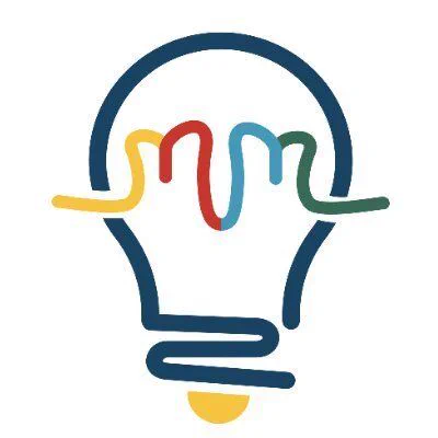 A logo is designed like a light bulb. Seen in the bulb are two M's written in script that are side by side and connected.