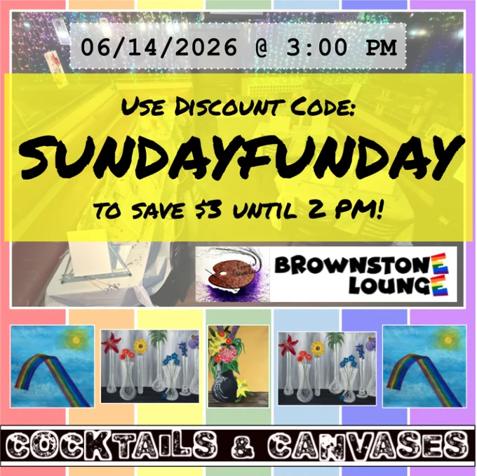 SUNDAYFUNDAY!

If you're like us, then you're thinking today is a great day to stay in the air conditioning, enjoying ice cold beverages, and creating your own original artwork!!! To help you in that pursuit, we're offering three dollars off the admission to today's Cocktails & Canvases Event! In order to take advantage of the Sunday Funday Deal where you save $3.00 off the cost of admission; go to https://www.craigscanvases.com/shop/p/06-14-cocktails-and-canvases and enter code: SUNDAYFUNDAY at checkout! This limited time deal ends at 2:00 PM today; so, get those tickets for you and your crew now!

The theme for our featured artworks this month is "Rainbow Reflections;" however, you can use your creativity to create an artwork truly your own at Harrisburg's Gayest Sip & Paint! We'll be getting things started at about 3:00 PM today: Sunday, June 14, 2026 in The Brownstone Lounge [412 Forster Street, Harrisburg, PA, 17102].