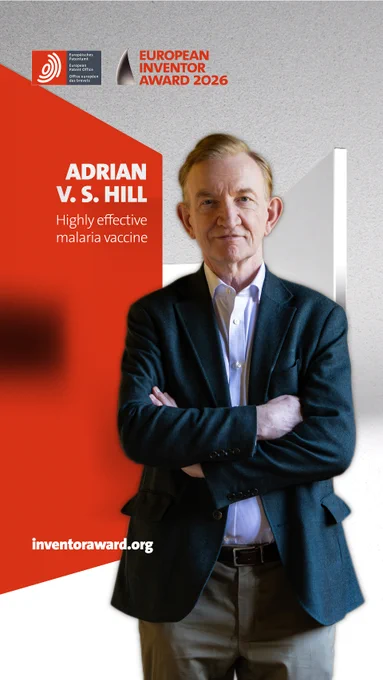 Portrait of Sir Adrian Hill, European Inventor Award 2026 nominee for a highly effective malaria vaccine, standing with arms crossed.