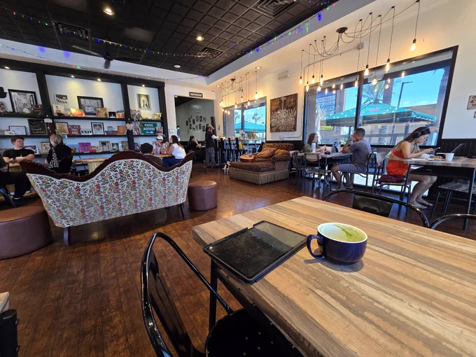 Interior shot of a cozy coffee shop