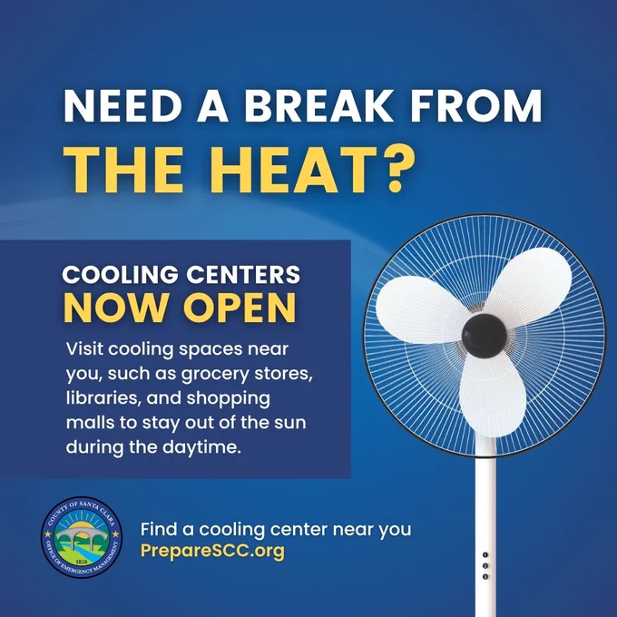 Need a break from the heat? Cooling Centers Now Open. Visit cooling spaces near you, such as grocery stores, libraries, and shopping malls to stay out of the sun during the daytime. Find a cooling center near you PrepareSCC.org. Fan with cooling air leaving it.