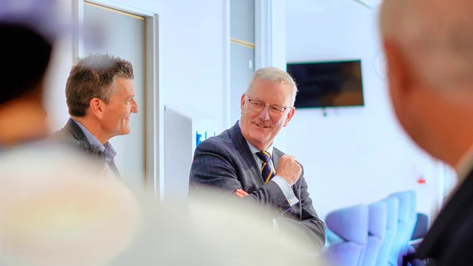 Health Minister Mike Nesbitt and Mark Gillespie, Director Surgery, Paediatrics and Women’s Health, Western Trust pictured talking to healthcare staff at Omagh Hospital and Primary Care Complex. 