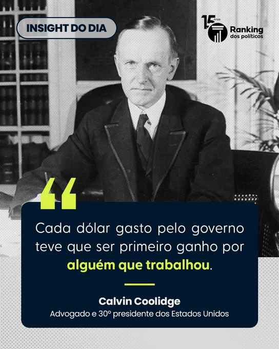 Coolidge disse isso há mais de cem anos. No Brasil a frase fica mais verdadeira a cada orçamento aprovado.

Cada real que vira fundão eleitoral, supersalário no Judiciário ou emenda Pix sem rastreio passou antes pelo contracheque de quem acorda às 5h da manhã para bater ponto.

O brasileiro trabalha quase 5 meses por ano só para sustentar esse arranjo. O que sobra paga comida, aluguel, escola dos filhos.

Toda vez que o Congresso aprova mais um reajuste para si mesmo, está mexendo nesse dinheiro.

Acesse: ranking.org.br/apoie