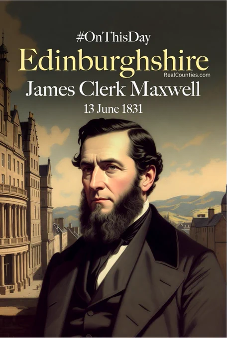 EDINBURGHSHIRE - image of James Clerk Maxwell, scientist, born on this day in 1831 - infographic from RealCounties.com