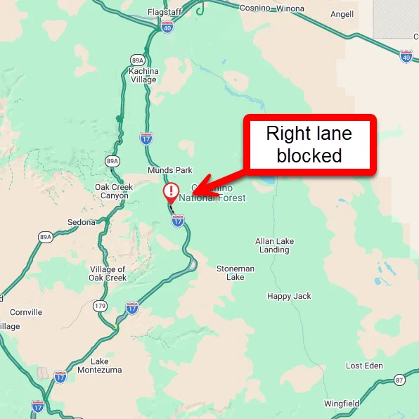 A map of a location of a vehicle fire.