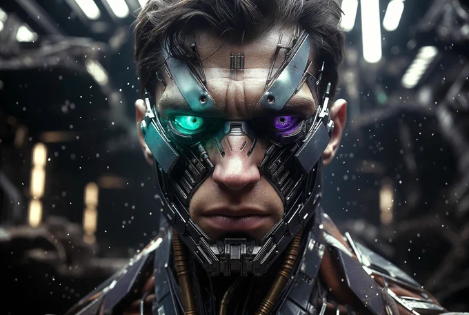 The Apex 03 — hyper futuristic AI-enhanced super predator with advanced cybernetic plating and glowing predatory eyes, cold terrifying focus, premium cinematic style. Five69 Visuals