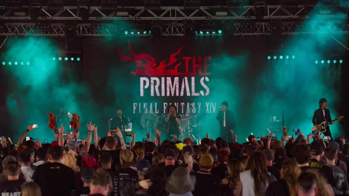 A photograph of The Primals and Jason Charles Miller on stage at Download Festival.