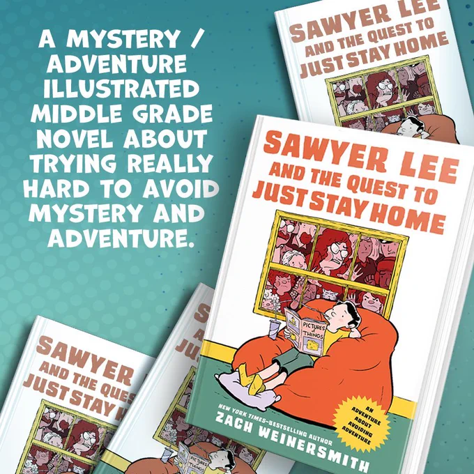 Informational graphic showing The cover of Sawyer Lee alongside a blurb about the book.