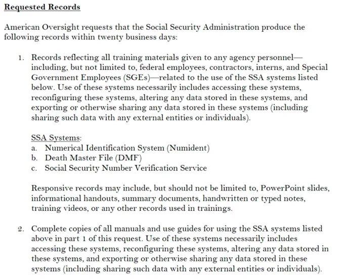 Image of a Freedom of Information Act request.