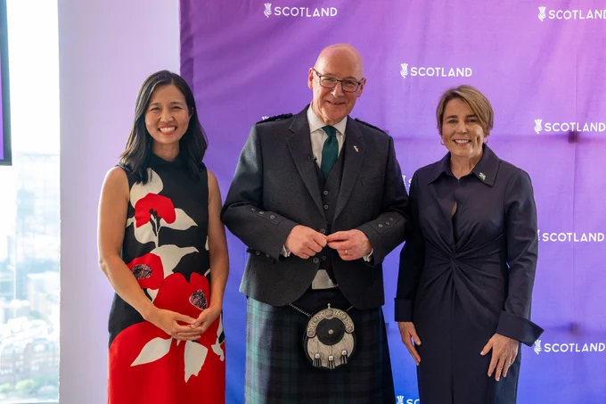 Mayor of Boston Michelle Wu, First Minister John Swinney and Governor Maura Healey.