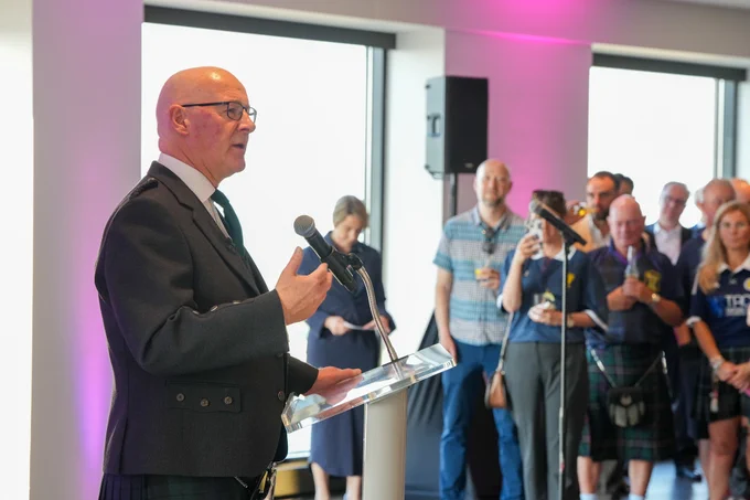 First Minister John Swinney hosting the Brand Scotland reception in Boston.