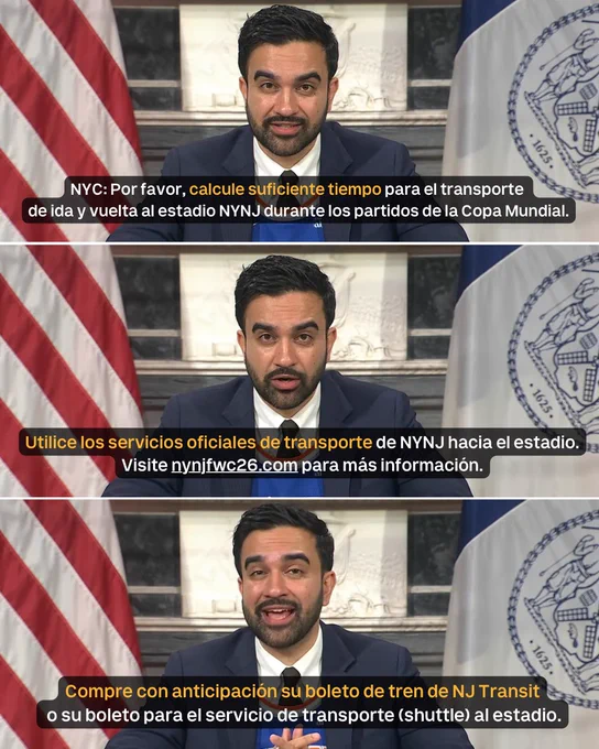 NYC: Por favor, calcule suficiente tiempo para el transporte de ida y vuelta al estadio NYNJ durante los partidos de la Copa Mundial.

Utilice los servicios oficiales de transporte de NYNJ hacia el estadio.

Visite nynjfwc26.com para más información.

Compre con anticipación su boleto de tren de NJ Transit o su boleto para el servicio de transporte (shuttle) al estadio.