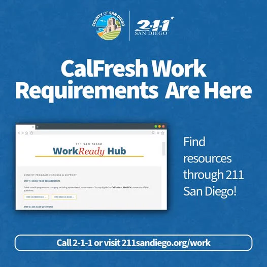 Find CalFresh work requirement resources at 211 San Diego