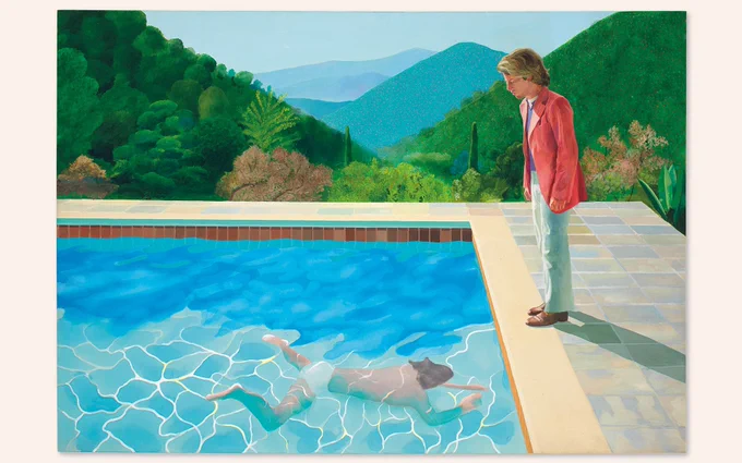 David Hockney (b. 1937), Portrait of an Artist (Pool with Two Figures), 1972. Acrylic on canvas. 84 x 120 in (213.5 x 305 cm). Sold for $90,312,500 on 15 November 2018 at Christie’s in New York. © David Hockney