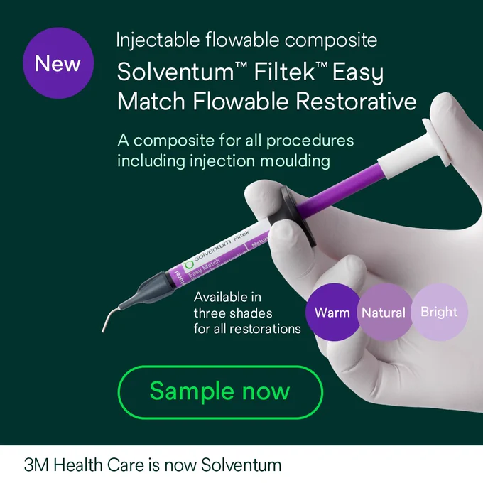Sample the new injectable flowable composite- Solventum\u2122 Filtek\u2122 Easy Match Flowable Restorative